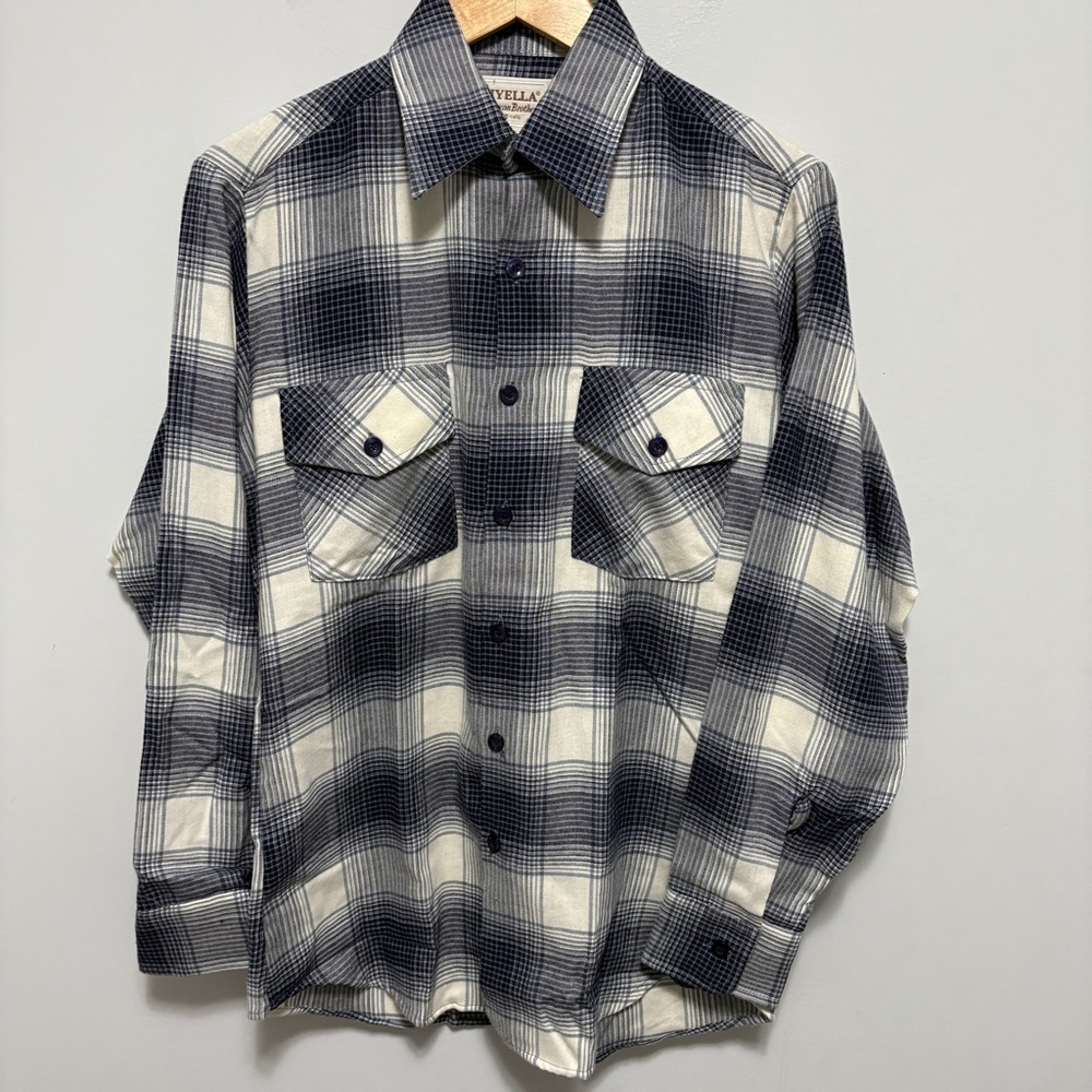 Vintage Viyella Shirt Mens Small Blue 55% Wool 45% Cotton Plaid Deacon Brothers